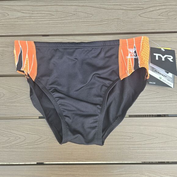 New TYR Men's Durafast Elite Phoenix Destroyer Black/orang Racer Brief SZ 32 New - Picture 1 of 3